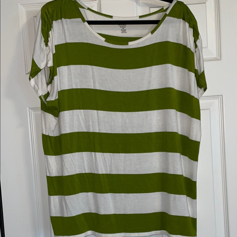 Green and White Striped Women's Open Back  Top